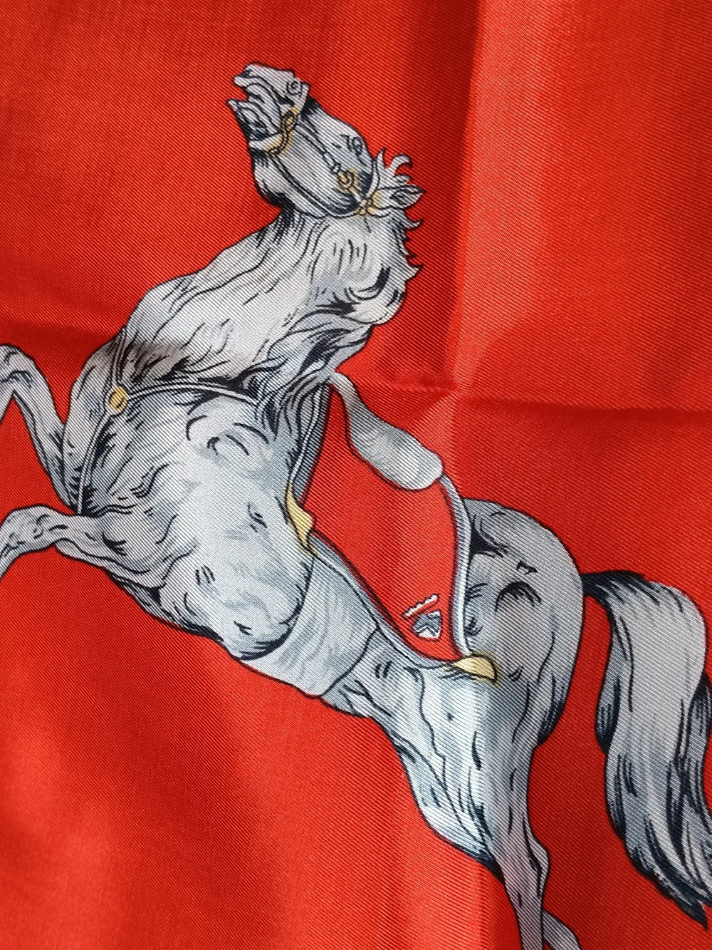Equestrian Print Silkfeel Scarf in Red, Blue & White